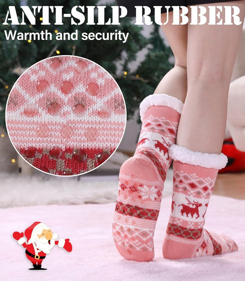 LINEMIN Womens Winter Slipper Socks With Grippers Cozy Warm Cute Fuzzy Slipper Socks - Image 3